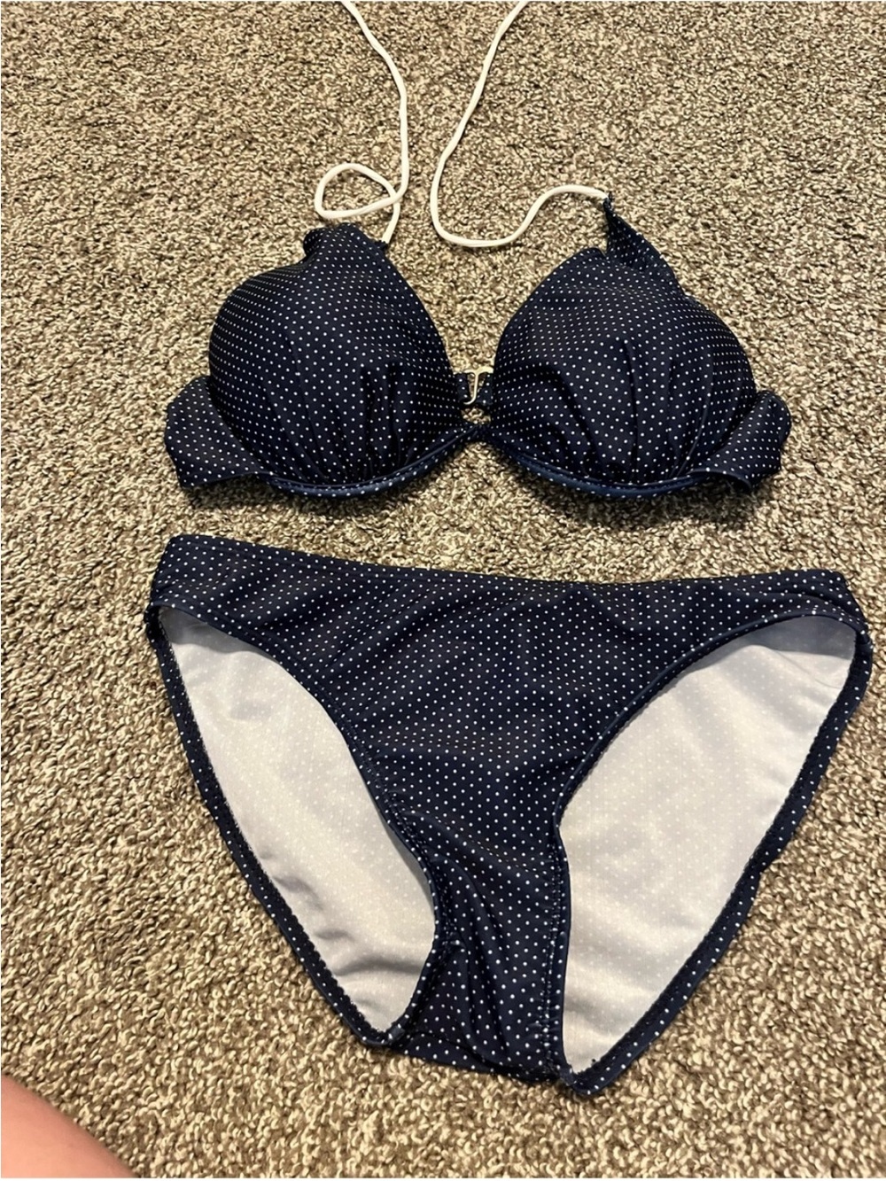Source Unknown Navy with White Polka Dot Push-Up Bikini Set